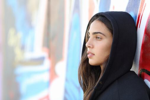 Profile portrait of a skater style teenager girl