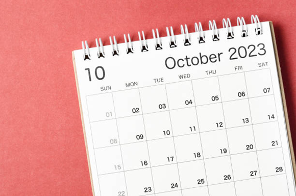 Calendar showing the month of October